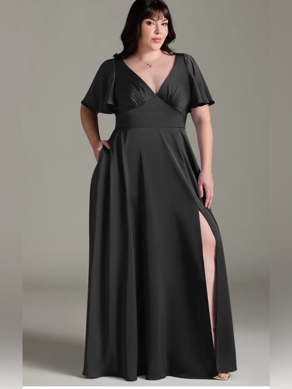 Azazie Bridesmaid Dress Black Stretch Satin Kimber CUSTOM SIZE